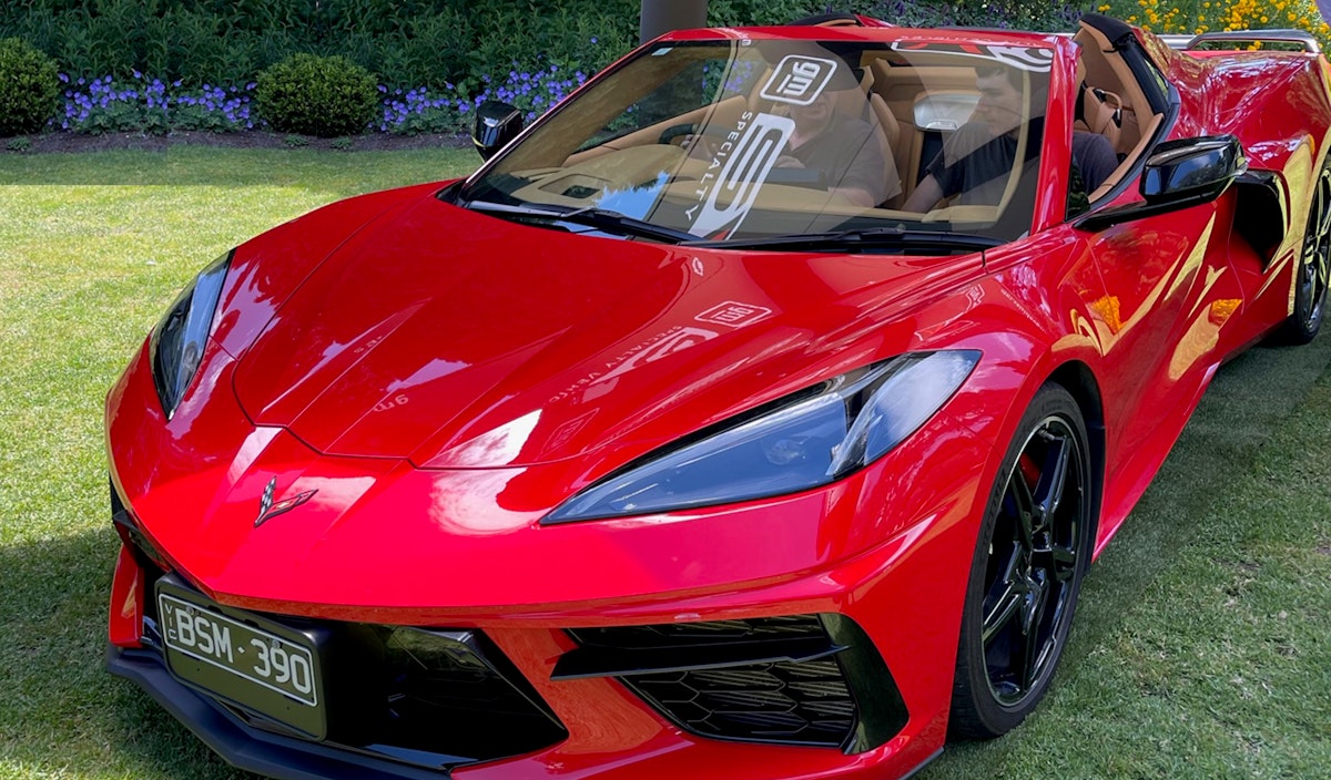 2021 Red Chevrolet Corvette 2LT Coupe on show at a recent presentation.